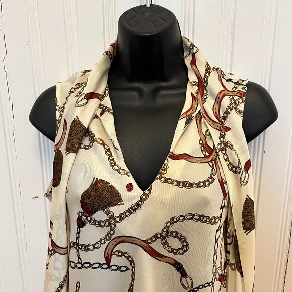 Bar III Sleeveless Equestrian Print Bow Neck Blouse, Size Medium - Picture 4 of 9